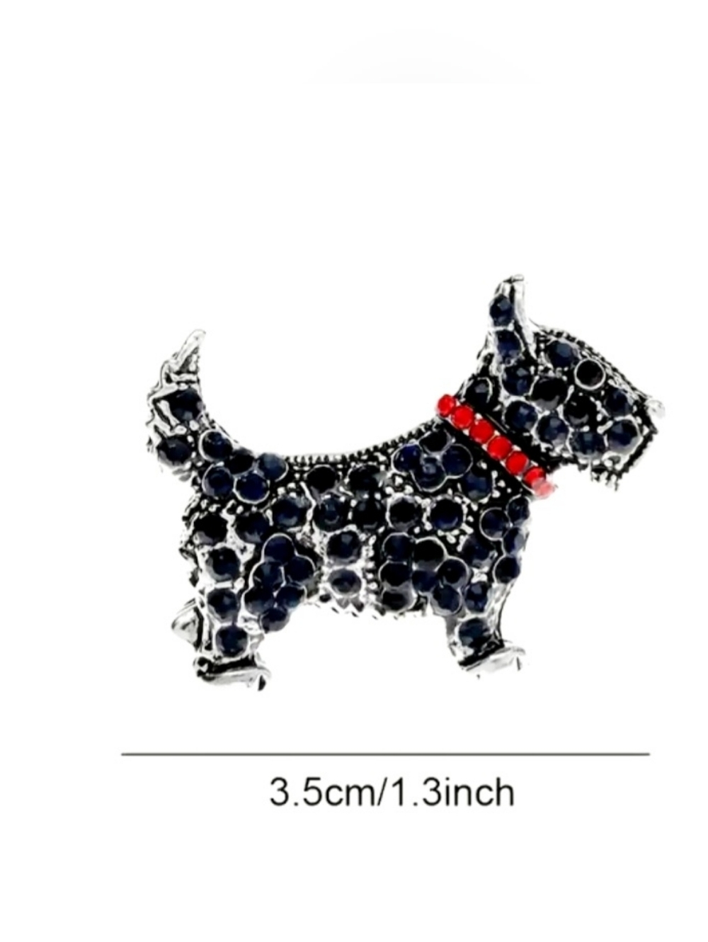Scottish Terrier Dog Brooch with Navy Blue & Red Rhinestones - Picture 2 of 3